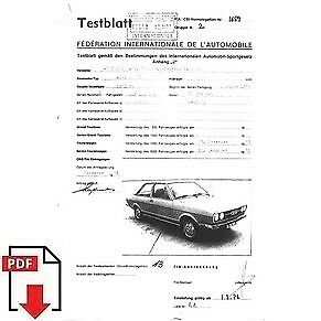1974 Audi 80 GT FIA homologation form PDF download